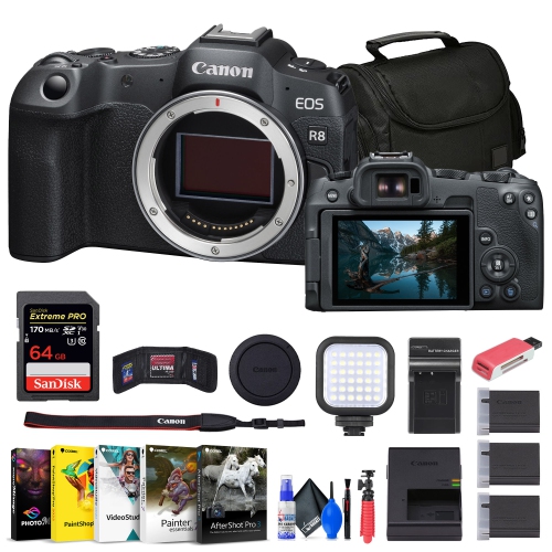 CANON  Eos R8 Mirrorless Camera + 64GB Card + Bag + Charger + Battery + More