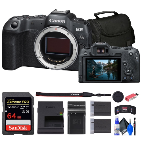 CANON  Eos R8 Mirrorless Camera + 64GB Card + Bag + Charger + Battery + More