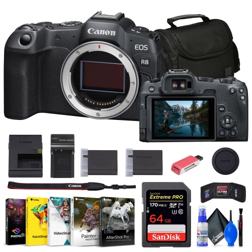 Appareil photo sans miroir EOS R8 de Canon + carte 64&nbsp;Go + sac + chargeur + batterie + plus