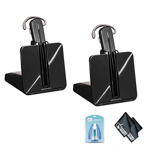 Micro-casque de bureau sans fil CS540 de Plantronics - Ensemble avec nettoyant universel pour écran et chiffon de nettoyage en microfibre