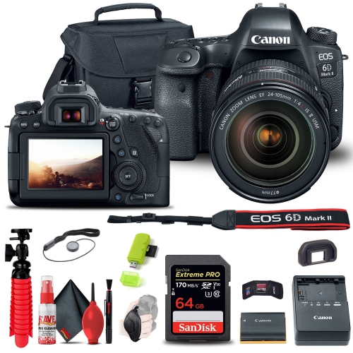Appareil photo EOS 6D Mark II de Canon avec objectif 24-105 mm f/4 L II + stockage supplémentaire