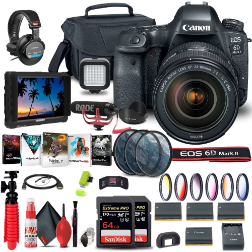 Appareil photo EOS 6D Mark II de Canon avec objectif 24-105&nbsp;mm f/4&nbsp;L II et moniteur vidéo