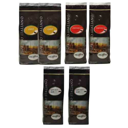 Échantillon de haricots espresso Italcaffè – Oro, Portorico, barre Miscela – 6 x 500&nbsp;g