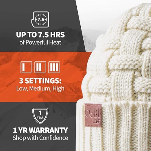 Bonnet chauffant Crest 2 zones pour femmes | 7,5 heures de chaleur | Chapeau chauffant