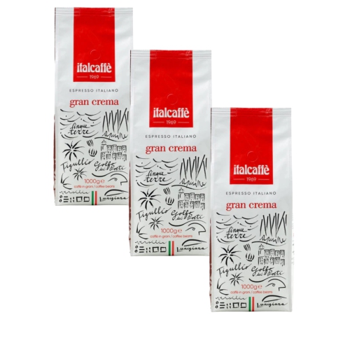 Italcaffe Gran Crema Espresso Beans – 3 x 1kg – Whole Bean Coffee – Full-Bodied Italian Blend – Rich Crema and Balanced Taste