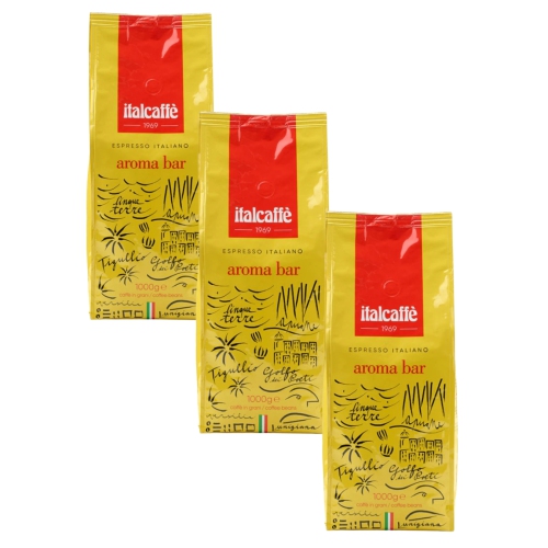 Haricots espresso Aroma Bar Italcaffe – 3 x 1&nbsp;kg – Café en grains – Mélange italien velouté – Arôme total et corps moyen