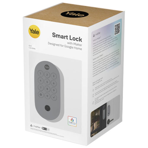 Serrure intelligente Google avec pavé numérique et compatibilité Matter de Yale - Cendré