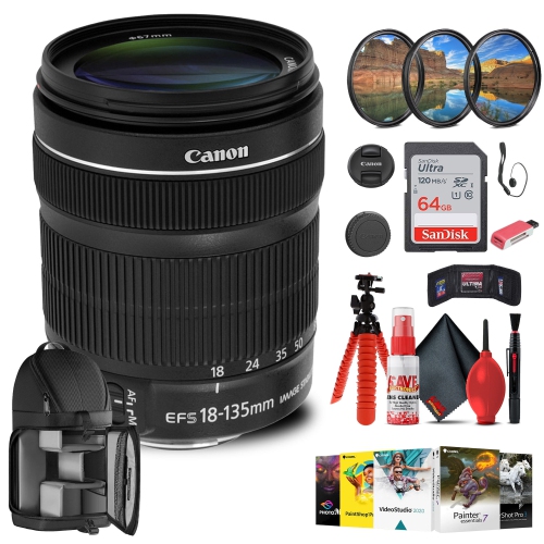 Canon EF-S 18-135mm f/3.5-5.6 IS STM Lens with 64GB Extreme Pro Card + More