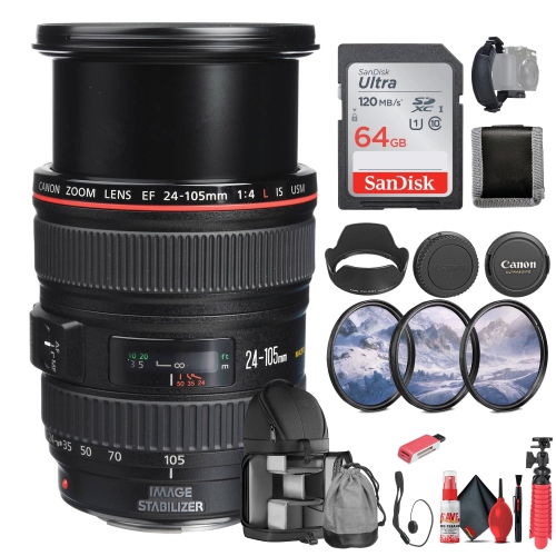 Canon EF 24-105mm f/4L IS USM Lens + 64GB Memory Card + Filter - Bundle