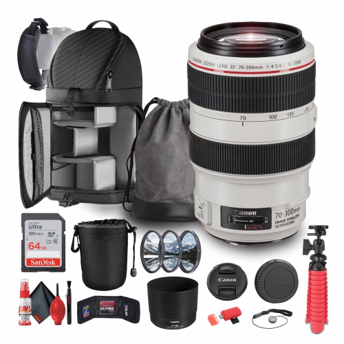 Canon EF 70-300mm f/4-5.6L IS USM Telephoto Zoom Lens + 64GB Memory Card + More