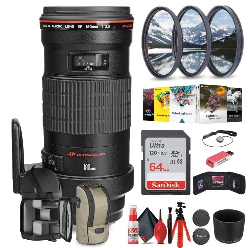 Canon EF 180mm f/3.5L Macro USM Lens with 64GB Extreme Pro Card + More