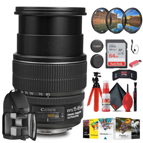 Canon EF-S 15-85mm f/3.5-5.6 IS USM Lens with 64GB Extreme Pro Card + More