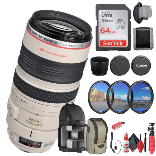 Objectif EF 100-400 mm f/4,5-5,6 L IS USM de Canon + carte mémoire 64 Go - Ensemble
