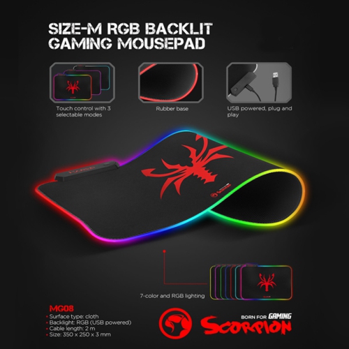 Marvo MG08 Size-M 350 x 250mm RGB Backlit Gaming Mouse Pad