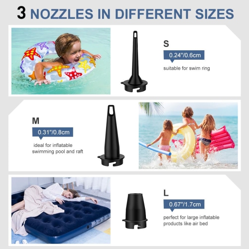 Electric Air Pump for Inflatables with 3 Nozzles, USB Rechargeable, Fill Inflator Deflator