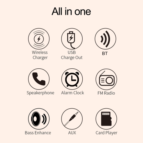 Chargeur sans fil Réveil Haut-parleur Bluetooth LED Réveille-matin intelligent Table numérique intel. Bureau Ecouteurs FM Radio USB rapide