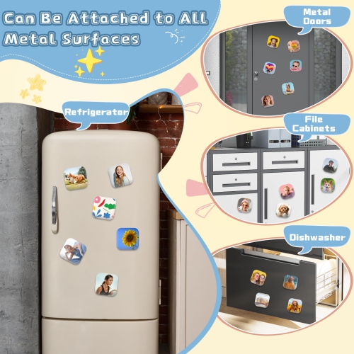 Photo Magnet Making Machine, Button Press Machine for 2 Inches / 50mm Square Fridge Magnetic Stickers, 100 Sets of Button Maker Supplies