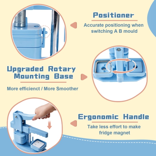 Photo Magnet Making Machine, Button Press Machine for 2 Inches / 50mm Square Fridge Magnetic Stickers, 100 Sets of Button Maker Supplies