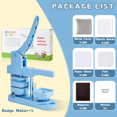 Photo Magnet Making Machine, Button Press Machine for 2 Inches / 50mm Square Fridge Magnetic Stickers, 100 Sets of Button Maker Supplies
