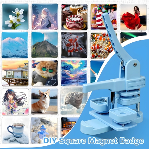 Photo Magnet Making Machine, Button Press Machine for 2 Inches / 50mm Square Fridge Magnetic Stickers, 100 Sets of Button Maker Supplies