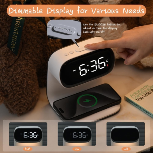 Digital Alarm Clock with Wireless Fast Charging Station Touch Smart Lamp for Bedside,3 Color Dimmable Night Light for Living Room Bedside Heavy
