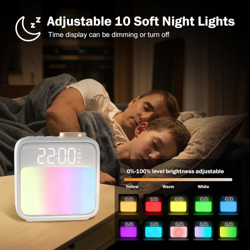 Sunrise Alarm Clocks for Bedroom,Digital Clock with Sound Machine Night Light,Rechargeable Alarm Clock for Kids Heavy Sleepers Teens Living Room