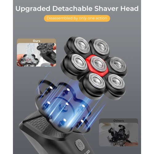Head Shavers for Bald Men,5 in 1 Magnetic Electric Razor Grooming Kit,7D Head Shaver with LED Display,3 Adjustable Modes,Wet & Dry Use Men's Razor