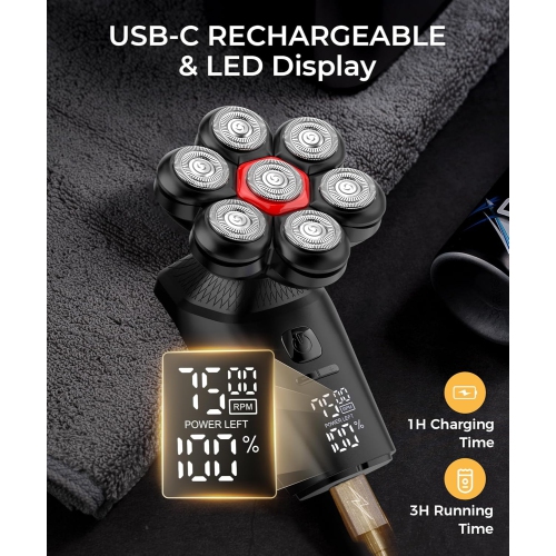 Head Shavers for Bald Men,5 in 1 Magnetic Electric Razor Grooming Kit,7D Head Shaver with LED Display,3 Adjustable Modes,Wet & Dry Use Men's Razor