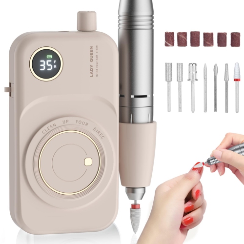 Portable Nail Drill Electric File, 35,000 RPM Rechargeable Nail File Machine for Acrylic Nail Gel Polish Removal