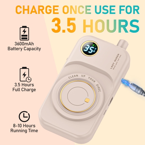 Portable Nail Drill Electric File, 35,000 RPM Rechargeable Nail File Machine for Acrylic Nail Gel Polish Removal