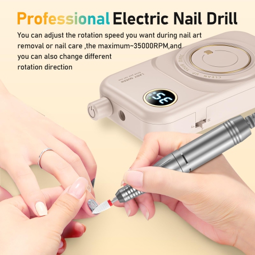 Portable Nail Drill Electric File, 35,000 RPM Rechargeable Nail File Machine for Acrylic Nail Gel Polish Removal