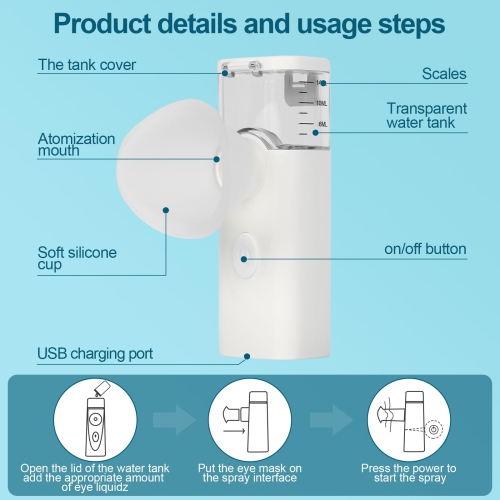 Dry Eye Relief Portable Rechargeable Tool, Humidifier Facial Steamer, Eye Care Cup & Wash Masks