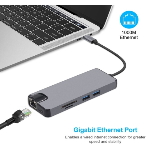 Type C to HDMI adapter for Apple MacbookPro Thunderbolt 3 to HDMI adapter VGA-8 in 1 100M