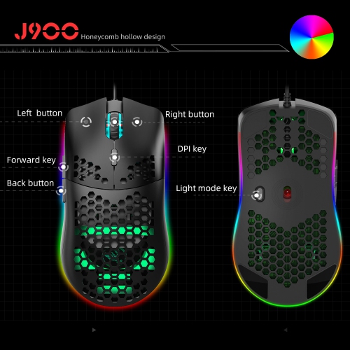 Hole Mouse RGB Illuminated Macro Programming Gaming Mouse 6-button Built-in Light-T66 White RGB Rechargeable Version 2.4GHz Wireless Transmission