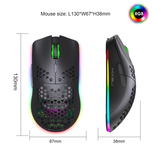 Hole Mouse RGB Illuminated Macro Programming Gaming Mouse 6-button Built-in Light-T66 Black RGB Rechargeable Edition 2.4GHz Wireless Transmission