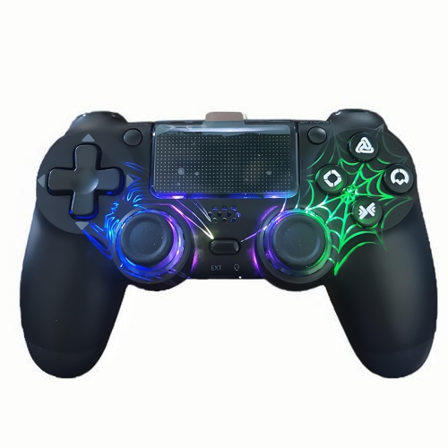 P4 Manette de jeu sans fil Ordinateur de jeu Bluetooth Manette de jeu Dual Vibration P4 à six axes - Lumineux - Motif d'araignée Noir
