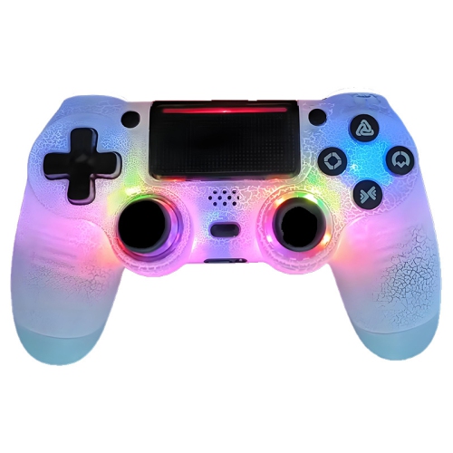 P4 Manette de jeu sans fil Ordinateur de jeu Bluetooth Manette de jeu Dual Vibration P4 à six axes - Lumineux - Explosion Crack White
