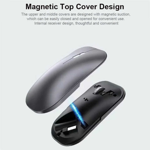 Wireless Mouse Bluetooth Office Silent Charging Metal Texture Magnetic Cover Laptop Accessories, Suitable for Laptop Mac - Silver