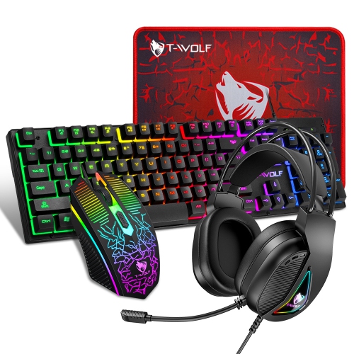 Game four-piece luminous game set keyboard, mouse, headset, RGB keyboard and mouse computer accessories, suitable for home, game, office