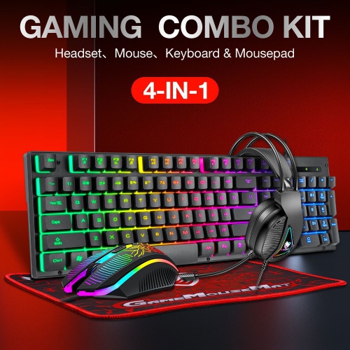 Game four-piece luminous game set keyboard, mouse, headset, RGB keyboard and mouse computer accessories, suitable for home, game, office