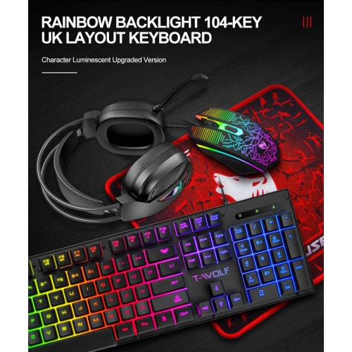 Game four-piece luminous game set keyboard, mouse, headset, RGB keyboard and mouse computer accessories, suitable for home, game, office
