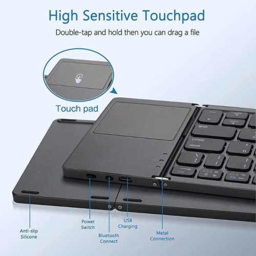 Tri-fold Bluetooth keyboard with touchpad for PC tablet, Samsung, Android, iOS, smart phone B033 silvery white [micro special price]
