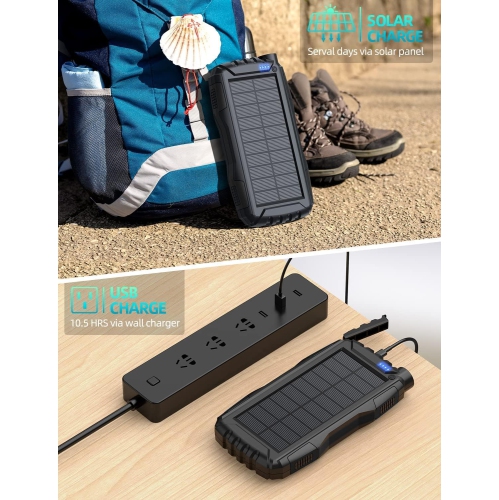 Chargeur portable à énergie solaire 42800&nbsp;mAh de Mregb – Recharge rapide, chargeur portatif avec lampe de poche – EXPÉDITION GRATUITE