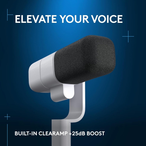 Boîte ouverte - Microphone dynamique actif XLR pour diffusion de jeu Yeti Studio de Logitech avec préamplificateur actif ClearAmp - Blanc