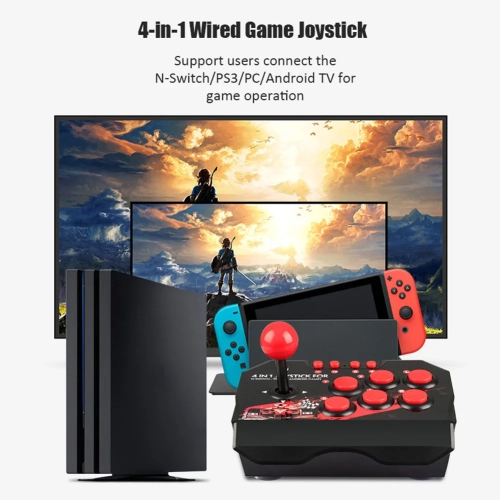 Manette Switch Manette 4-en-1 USB avec fil Joystick Retro Arcade Station Turbo Console de jeu Joystick manette de combat pour PS3 Switch PC Android TV