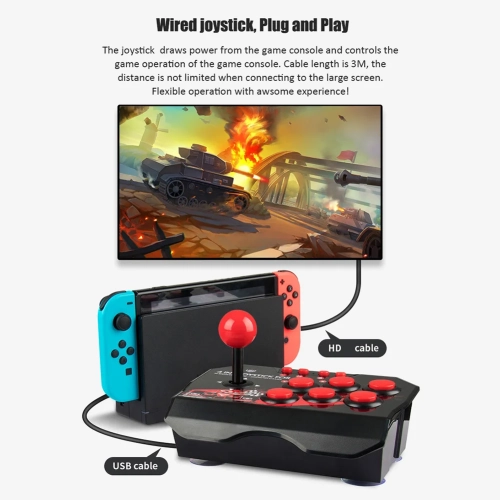 Manette Switch Manette 4-en-1 USB avec fil Joystick Retro Arcade Station Turbo Console de jeu Joystick manette de combat pour PS3 Switch PC Android TV