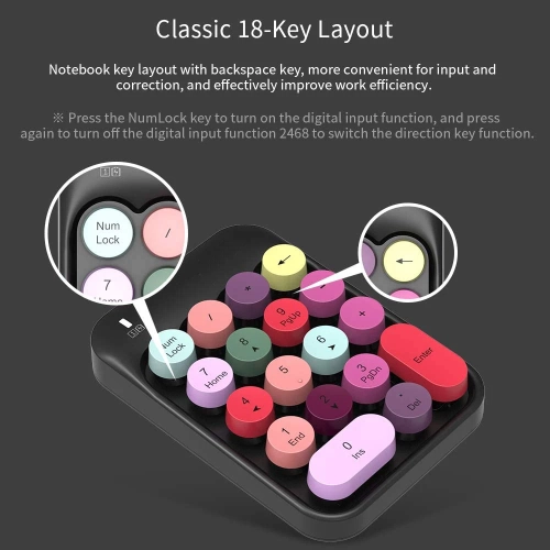 Wireless Mini Keyboard Bluetooth Laptop Phone Punk Retro Portable 2.4G Numeric Keyboard - Green