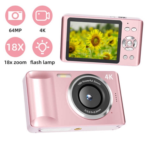 64 million pixels-4K HD video recording 2.8-inch large screen student digital camera CCD camera CCD camera-128G memory card for camera + camera silver