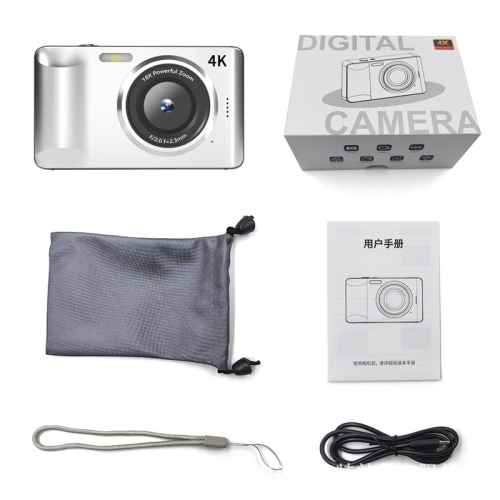 64 million pixels-4K HD video recording 2.8-inch large screen student digital camera CCD camera CCD camera-128G memory card for camera + camera silver