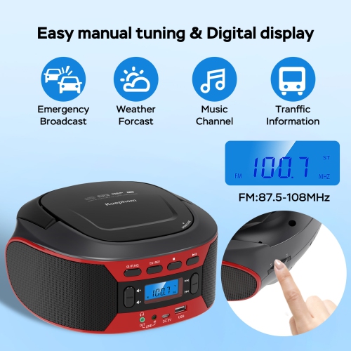 CD Player Portable Boombox Home CD Music Player FM Bluetooth Player Bread Maker RCA Interface Display - Black
